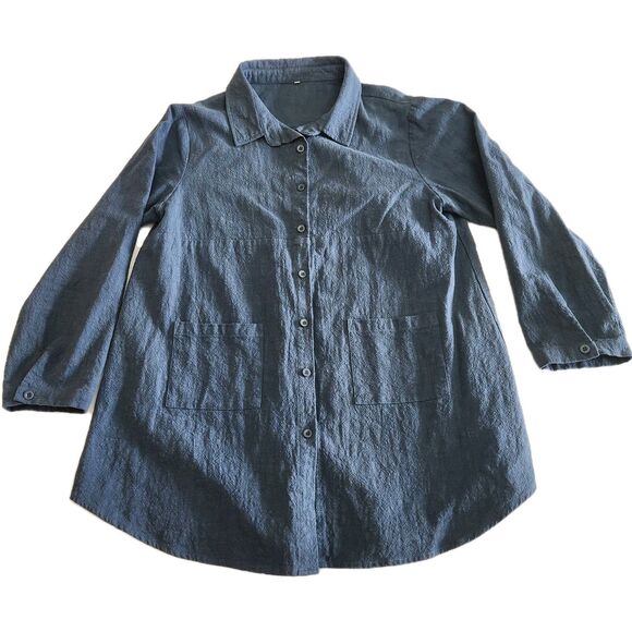 Minibee 100% Linen Lagenlook Coastal Beach Button Up Front Pockets Women SZ L - Picture 1 of 16